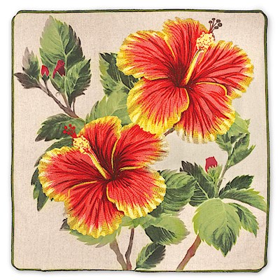 Cotton Linen 18x18 Cover, Yellow/Red Hibiscus